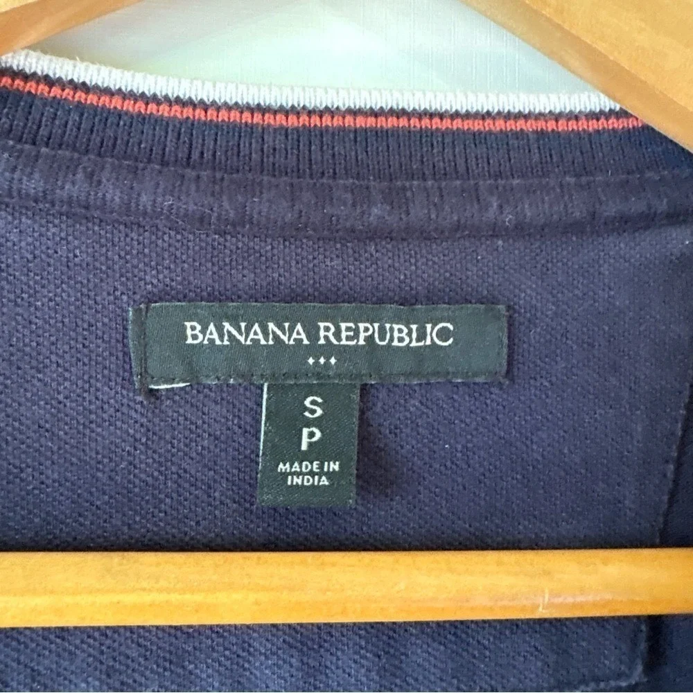 Banana Republic Henley Shirt Mens Small Navy Blue Short Sleeve Tipped Pique Polo